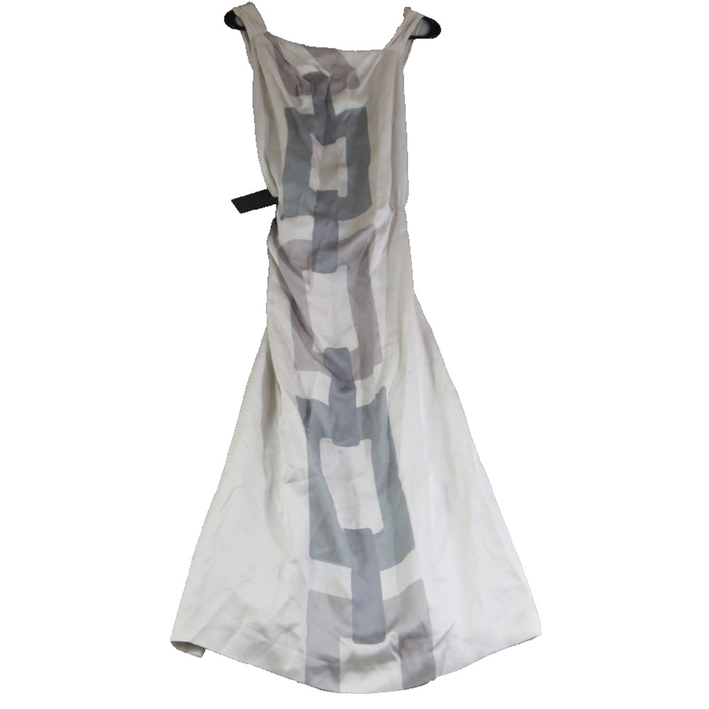 Banana Republic 100% Silk Dress Womens 10 Ivory Gray Abstract Sleeveless NWT